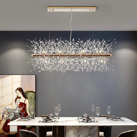 12-Light Crystal Firework Chandelier With Gold Metal Finish, Modern Dining Room Lighting Fixture above table