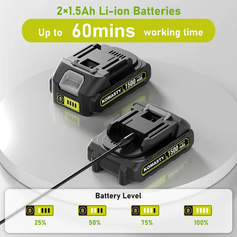 Two 1.5Ah Li-ion batteries for 22 Inch Cordless Hedge Trimmer With Two Batteries And Charger 20V Lightweight Handheld Electric Hedge Cutter