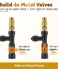Bucket Free Aquarium Water Change Kit With Metal Faucet Connector showing valve operation instructions