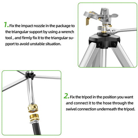 Tripod Base Brass Impact Sprinkler With Pulsating 360 Degree Coverage assembly instructions with tripod and brass nozzle
