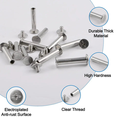 Top Shelf Stainless Steel Chicago Binding Screws 30 Piece Set 5Mm X 25Mm Phillips Head showing durable, thick material, with clear threads and shiny anti-rust surface.