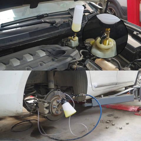 Using Garage Ready Pro Grade Pneumatic Vacuum Bleeder Kit For Brake And Clutch Fluid Change on car engine and brake system.