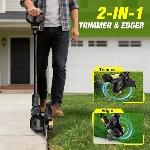 Person using Cordless String Trimmer For Dewalt 20V Max Battery 12 Inch Electric Weed Wacker With Auto Line Feed No Gas Needed