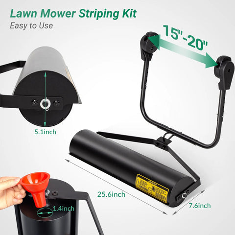 Dope Lawn Striper Kit For Push Mowers With Heavy Duty Stainless Steel Roller Universal DIY Striper showcasing roller dimensions
