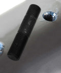 Close-up of hydraulic hole punch draw rod with lock cap for hole punch driver kit, pro grade steel pull rod accessory with threading detail.