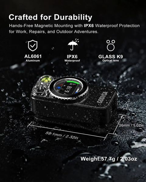 7 In 1 EDC Flashlight With Laser Distance Meter And Digital Angle Finder, 650 Lumen White Light, 365 Nm UV Light, Area Calculator, Height Measurement, IPX6 Water Resistant, Rechargeable Magnetic Work Light, compact black AL6061 aluminum, 59.1mm