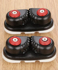 4 Pack Aluminum Kayak Cam Cleats Fast Entry Marine Cleats For Boats Canoes Sailboats Dinghies And More Durable Hardware For Quick Rigging Secure Lines And Easy Ties, showing top view with red and black design, on wooden surface.