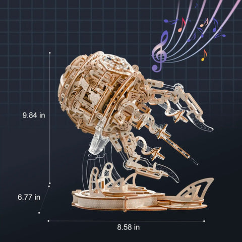 LED Jellyfish 3D Wooden Puzzle Kit For Adults With 355 Pieces That Swims When LED Lights Up Realistic Display Build DIY Wood Craft Toy Gift For Him And Her Cool Creative Hobby And Unique Educational Toy, 9.84 x 6.77 x 8.58 in