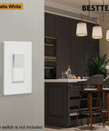 Matte White Screwless 1 Gang Switch Plate Decorator Cover For Light Switch Dimmer USB GFCI Receptacle Standard Size 4.69 Inch High By 2.91 Inch Wide Sleek Modern Upgrade That Fits Any Wall And Elevates Your Space in modern kitchen setting