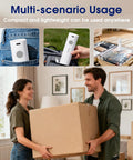 Eunhdet cordless vacuum pump, white with grey button; collage showing front, side, and travel-use views