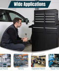 Rolling Tool Chest With Five Drawers Top Compartment And Two Section Base Cabinet Double Doors Heavy Duty Wheels in garage