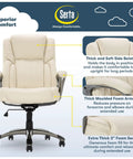 Garret Executive Office Chair With Ergonomic Mid Back And Lumbar Support, Ivory bonded leather with padded armrests and swivel base