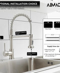 Built Tight Single Handle Pull Down Kitchen Faucet With Brushed Nickel Stainless Steel Finish and Broad Deck Plate, height 16.8 inches with 8 inch nozzle.