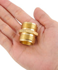 Pro Grade Brass Garden Hose Quick Connectors 3/4 Inch Double Male Adapters Two Pack Durable Hose To Hose Fittings in hand view