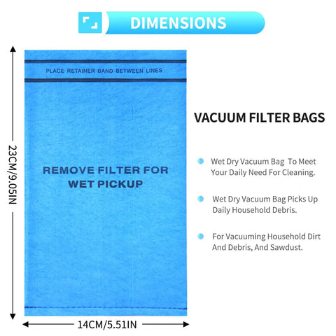 Diagram of Replacement Wet Dry Vac Filter Bags For Stinger 2.5-5 Gallon Vacuums 10 Pack With Retaining Bands displaying dimensions.