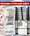14.5 Foot Aluminum Telescopic Ladder With Dual Locking Mechanism Non Slip Collapsible Multi Use Step Ladder features