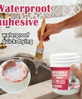 Person applying Heavy Duty Transparent Waterproof Sealant And Clear Invisible Liquid Coating For Roofs Walls Garden Bathroom Kitchen Blocks Moisture And Seals Cracks Indoors Or Outdoors No Sweat with a brush.