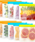 Extra Thick Reusable Food Storage Bags Set 10 Pack Bang For Your Buck Leakproof Freezer Safe Sandwich And Lunch Bags with fruits inside
