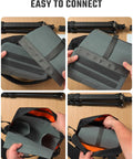 Hands assembling Backpack Camera Gear Organizer Insert With Flexible Modular Panels And Magnetic Flap, viewed from above