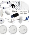 Upgraded Pool Cleaner Rebuild Repair Kit For 180 280 And TR28P showing various parts like wheels, bearings, and drive shaft
