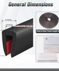 Sturdy 20 Foot EPDM Rubber Edge Trim In Slick Black With Tight Grip Seal for edges shown in dimensions graphic.