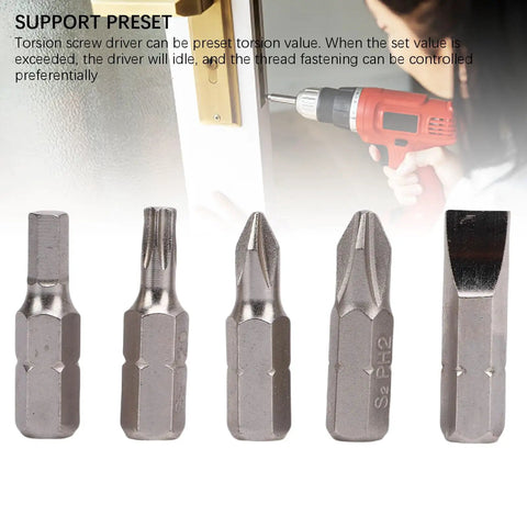 Naroote Adjustable Torsion Wrench Precision Torque Screwdriver Light Industry Tool For Circuit Board Electronics Repair Gear and Fine Machinery Work Easy To Use, five metal bits.