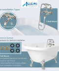Brushed Nickel Clawfoot Tub Faucet Wall Mount Tub Filler Set with Handheld Sprayer shown in wall and tub mount setups