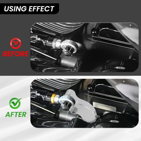 Before and after installation of EZ Shift Neutral Gear Assist For Harley M8 Touring And Softail Bikes with bracket