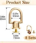 Premium Heavy Duty D Rings And Screws For Purses shiny gold metal rivets measuring 0.8x0.3in, ideal for DIY bag crafting.