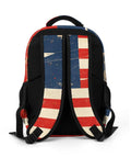 Back view of Antique Distressed Star Stripe Flag Printed Unisex Backpack with durable polyester and smooth zipper