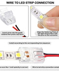 40 Pack 2 Pin 8mm RGB LED Strip Connectors Waterproof Solderless Adapter Easy Install instruction steps for track connections.