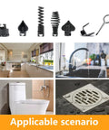 Seven Piece Drain Cleaner Cutter Heads Set With 16mm Manganese Steel For Drain Augers displayed with kitchen and bathroom usage scenarios
