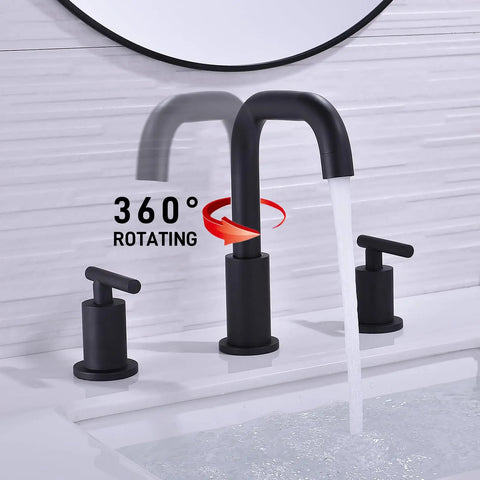 Matte Black 8 Inch Widespread Bathroom Faucet Set With 3 Holes Solid Brass Includes Pop Up Drain And cUPC Water Supply Lines