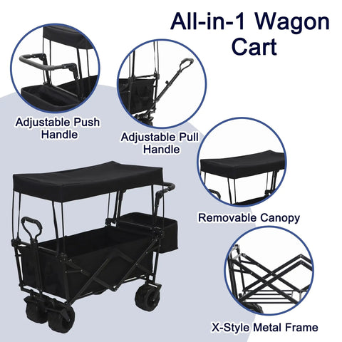 Heavy Duty Collapsible Wagon Cart With Canopy For Outdoor Camping And Hauling Gear 200L Folding Utility Cart full view