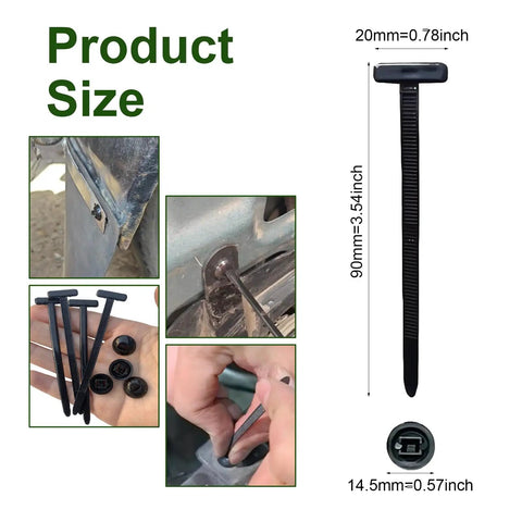 Heavy Duty Nylon Universal Cable Tie Buckles With Pin And Button Lock For Car Repairs, 100 Pack shown in various uses