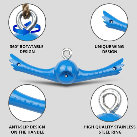 Ninja Twister Swing Spins Set Slackline Attachments 360 Degree Handle Twist Spin Flips Toy; blue swing set with winged design.