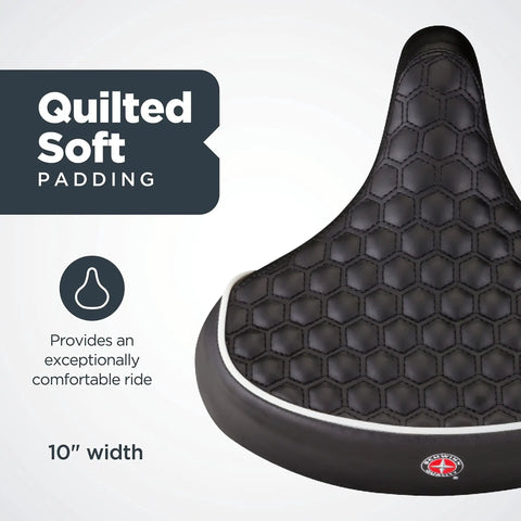 Casual Cruising Retro Styled Springer Bike Seat With Quilted Soft Padding for Ultra Cozy Upright Riding, 10-inch Width