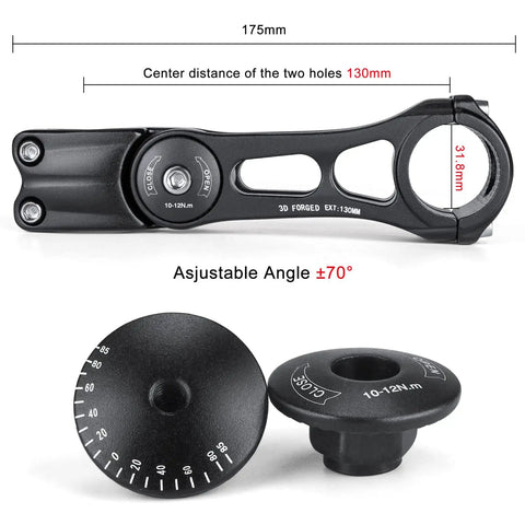 Adjustable MTB Stem 31.8mm 70 Degree Riser For Handlebar, 90 110 130 145mm Length, Aluminum Alloy Bike Stem Extender