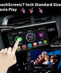 Double Din Car Stereo With Apple CarPlay And Android Auto showing 7 inch HD touchscreen with app icons.