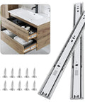 16 Inch Soft Close Drawer Slides Set, 4 Pairs Ball Bearing Full Extension Cabinet Slides, Side Mount, 100 Lb Capacity displayed