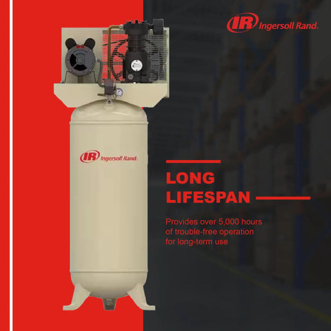 Heavy Duty 3 Hp Single Stage Air Compressor With 60 Gallon Vertical Tank Crafted From Cast Iron Pump Offering A Sick 10.3 Cfm For All Day Shop Runs That Feel Real Smooth. Image of compressor with long lifespan feature.