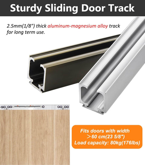 Close-up of aluminum-magnesium alloy sliding door track system showing thickness and durability, suitable for interior doors.