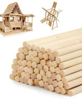 68 Piece Premium Bamboo Wood Dowel Sticks Measuring Quarter By Twelve Inches Sweet Smooth Finish arranged with craft models.