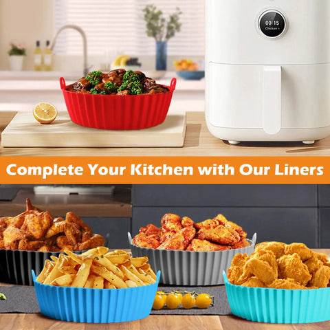 Round 8 Inch Silicone Air Fryer Liners 2 Pack Red And Cyan Nonstick Reusable Heat Resistant Dishwasher Safe For 3 Qt To 6 Qt Fryers