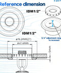 Reference image showing dimensions for No Fluff Two Pack White Fire Sprinkler Trim Rings, 3-inch cover plates with flush adjustment.