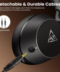 Close-up of Over Ear Studio Monitor Headphones For Recording And Mixing, Closed Back, 50mm Drivers with detachable cable