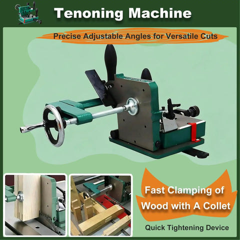 Rugged Metal Workhorse Tenoning Jig For Band Saw And Table Saw Chopping Precision Mortise And Tenon Joints With Quick Release Vise And Sure Grip Stability, showing adjustable angles for accurate woodcuts.
