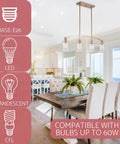 Arched 4 Light Kitchen Island Pendant With Seeded Glass Shades In Cool Brass Finish for modern farmhouse kitchens, dining area view