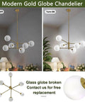Globe Chandelier 6 Lights Dope Modern Gold Finish With Glass Globe Shades Sputnik Style Mid Century Pendant Lighting