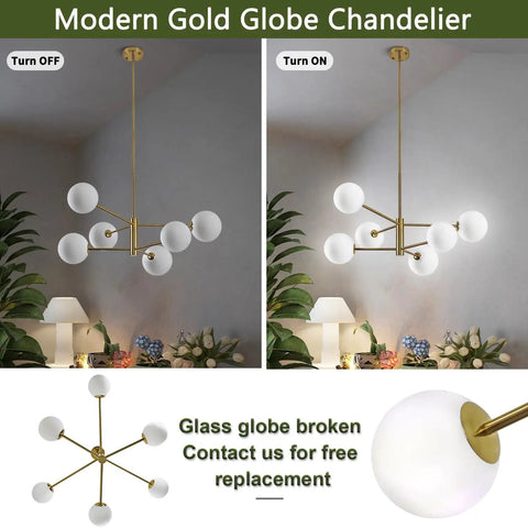 Globe Chandelier 6 Lights Dope Modern Gold Finish With Glass Globe Shades Sputnik Style Mid Century Pendant Lighting
